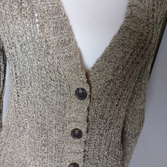 J Crew Gold Sparkle Cardigan Size M Christmas Party Casual EUC - Picture 4 of 6